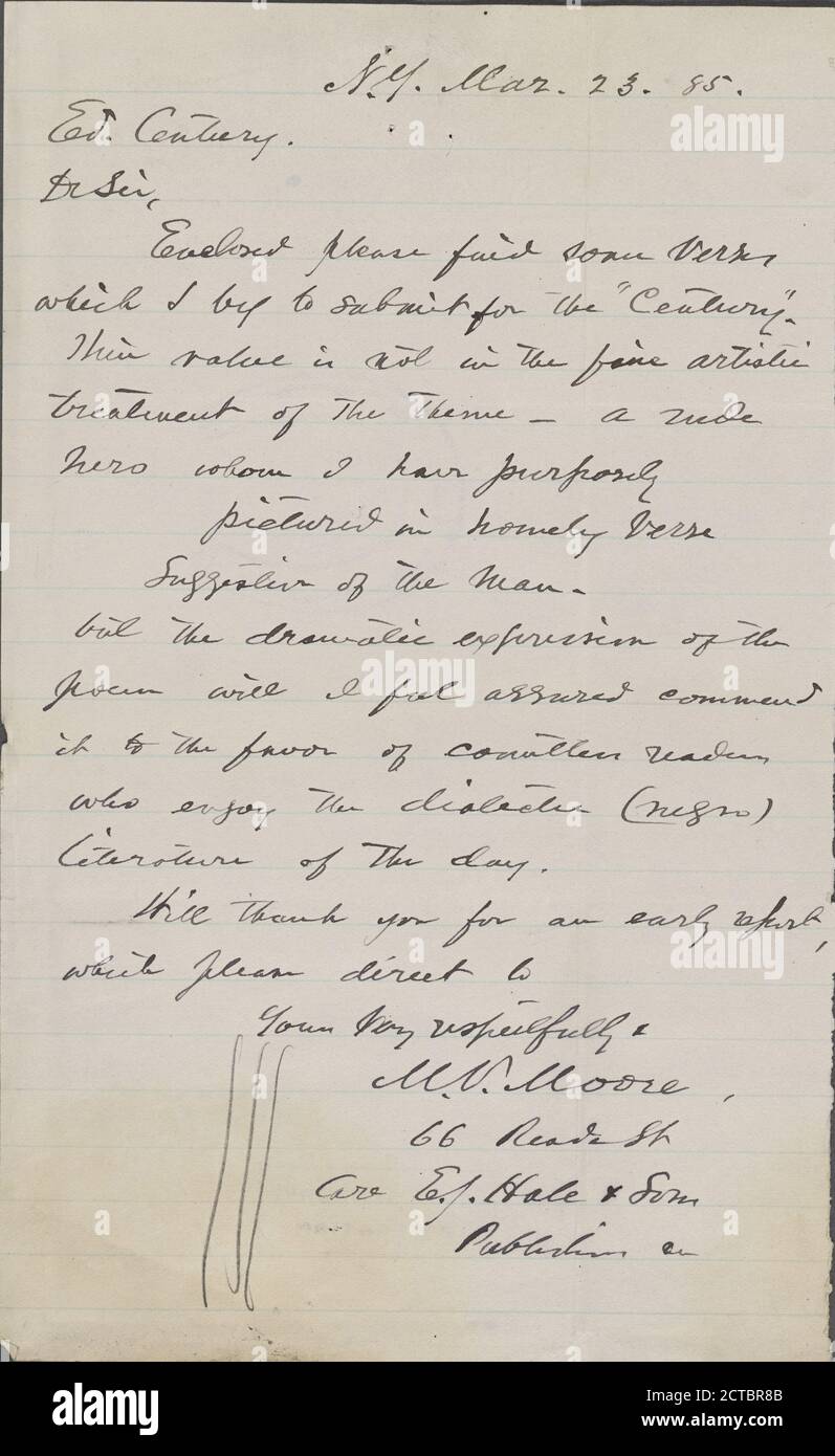 Moore, M.V, text, Correspondence, 1885 - 1890 Stock Photo