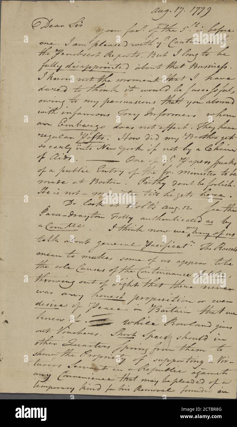 Letter from James Lovell, text, Correspondence, 1779 Stock Photo