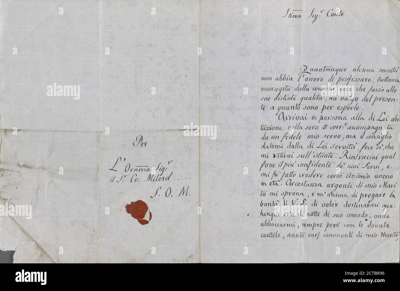 Autograph letter signed to Lord Byron, 7 December 1818, text, Correspondence, 1818, Terrazana, Caterina Stock Photo