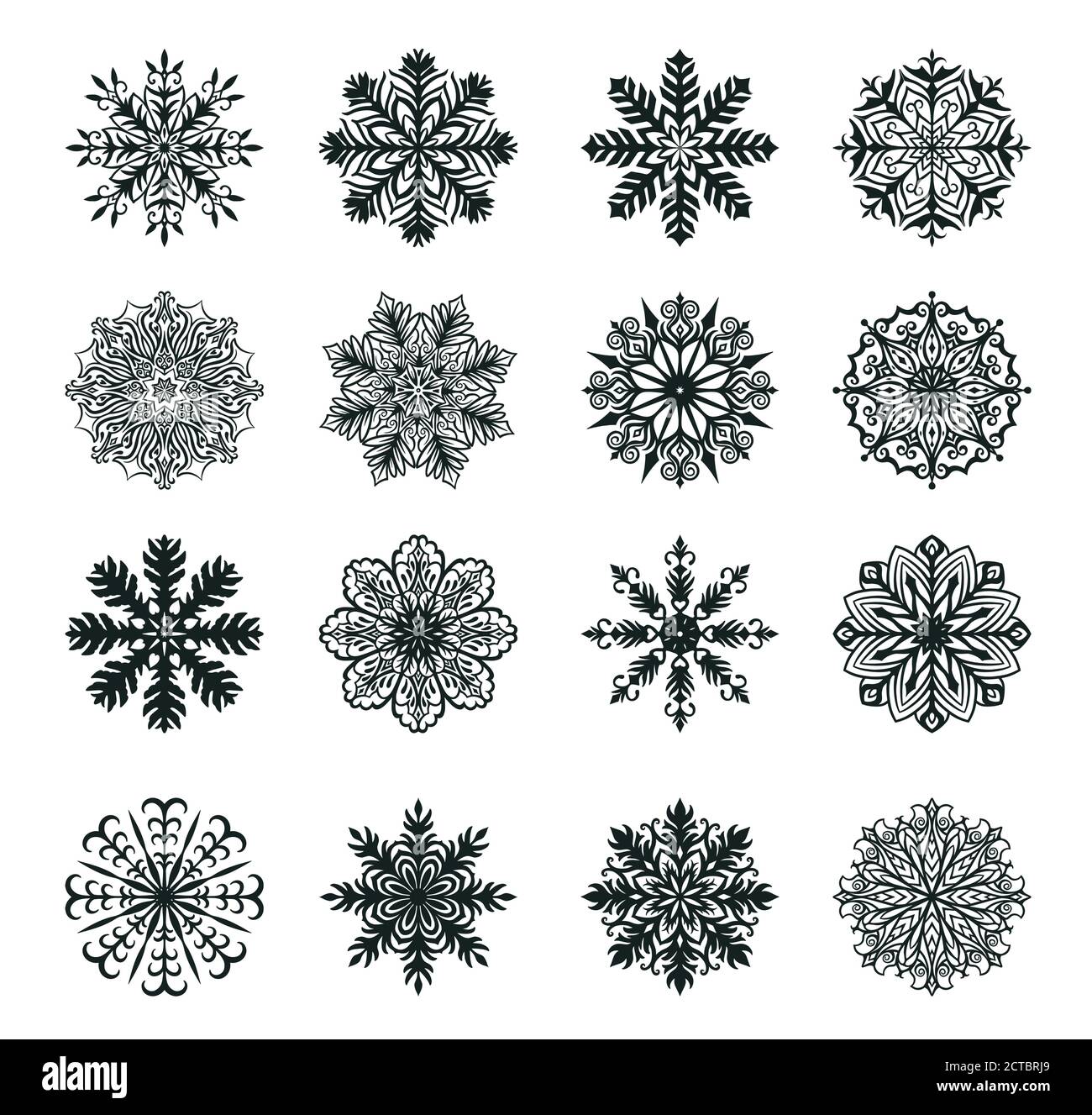 Big set with black and white snowflakes. Collection of vector winter ...