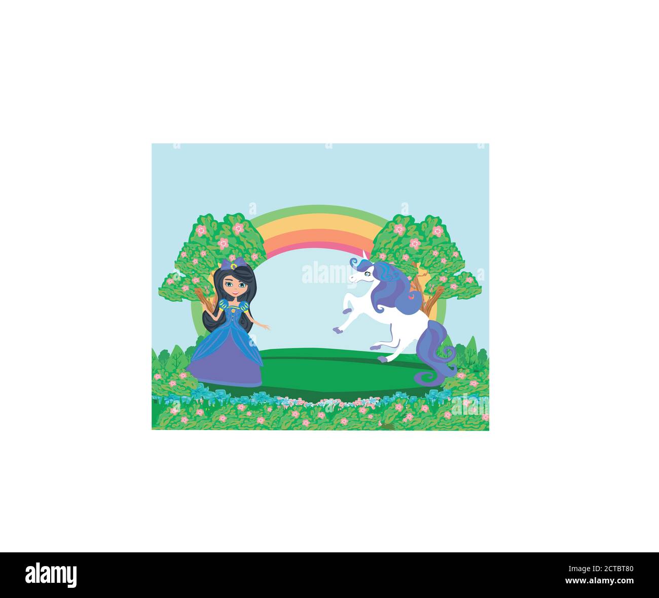 Card with a cute unicorn, rainbow and sweet princess Stock Vector Image ...