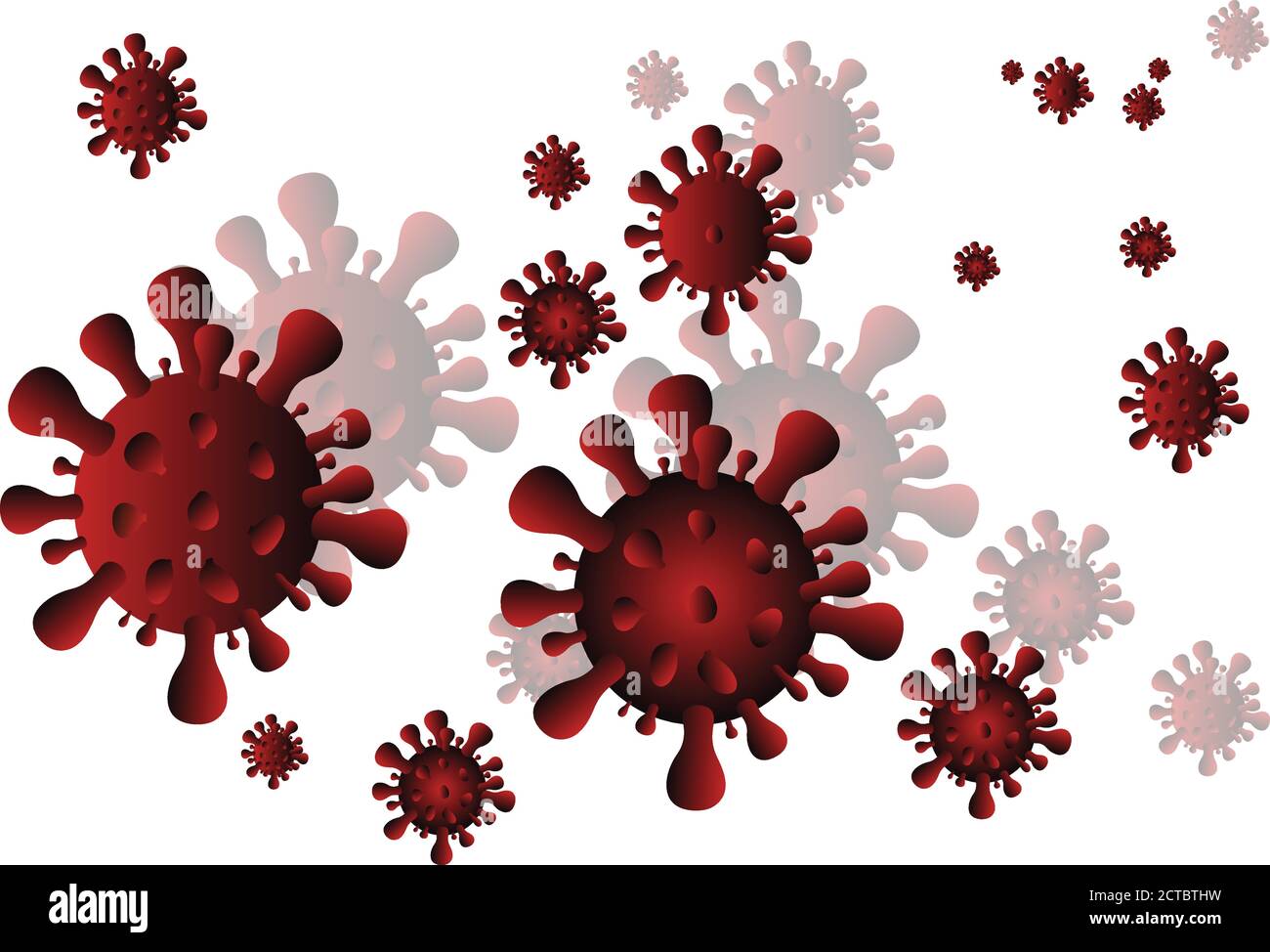 Many Different Size Red Covid 19 Virus Symbols Stock Vector
