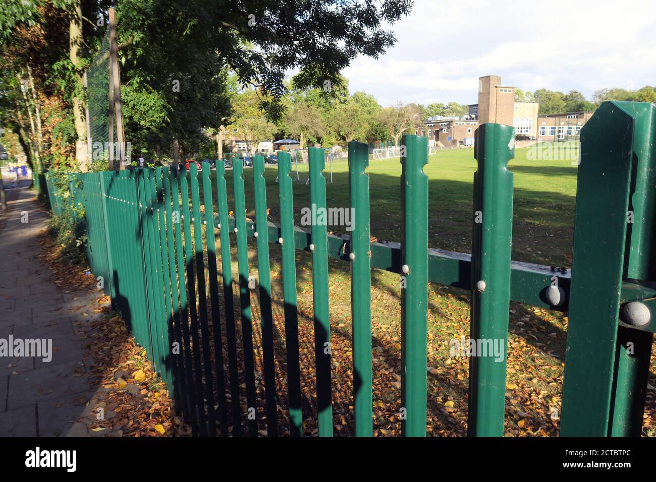 Iron fence surrounding Finchley Barnet school Stock Photo