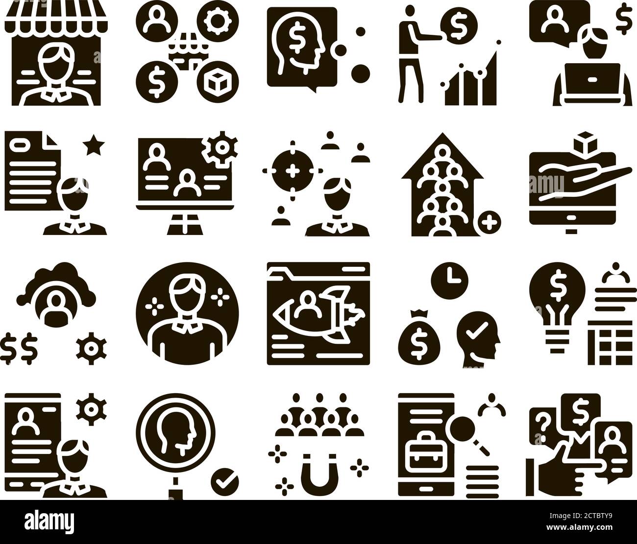 Account Manager Work Glyph Set Vector Stock Vector