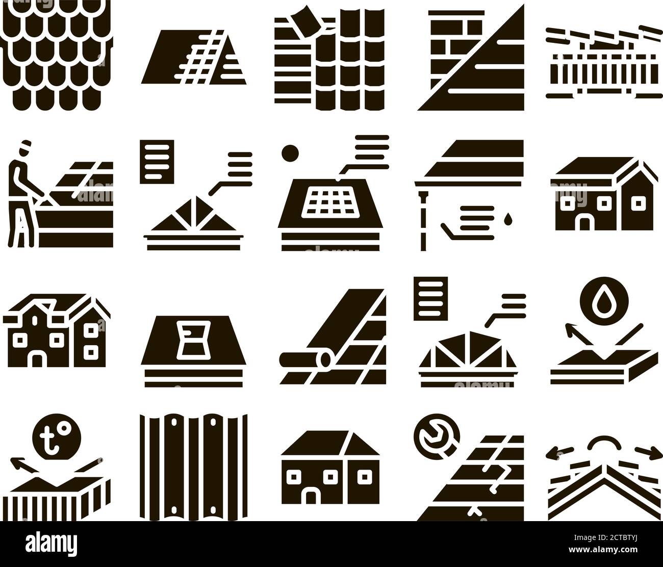 Roof Housetop Material Glyph Set Vector Stock Vector