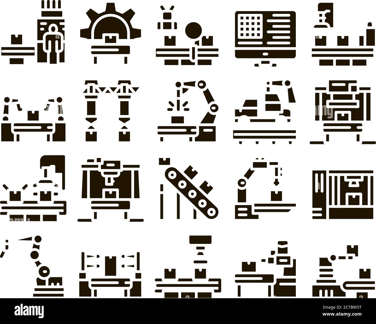 Manufacturing Process Glyph Set Vector Illustrations Stock Vector Image ...