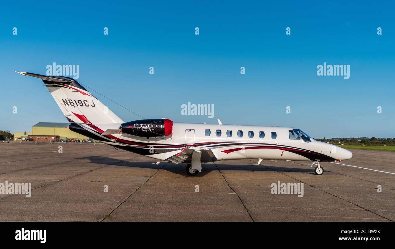 Cessna Citation CJ3 Business Jet - able to carry up to 9 passengers with a range of more than 2000 nautical miles. Stock Photo