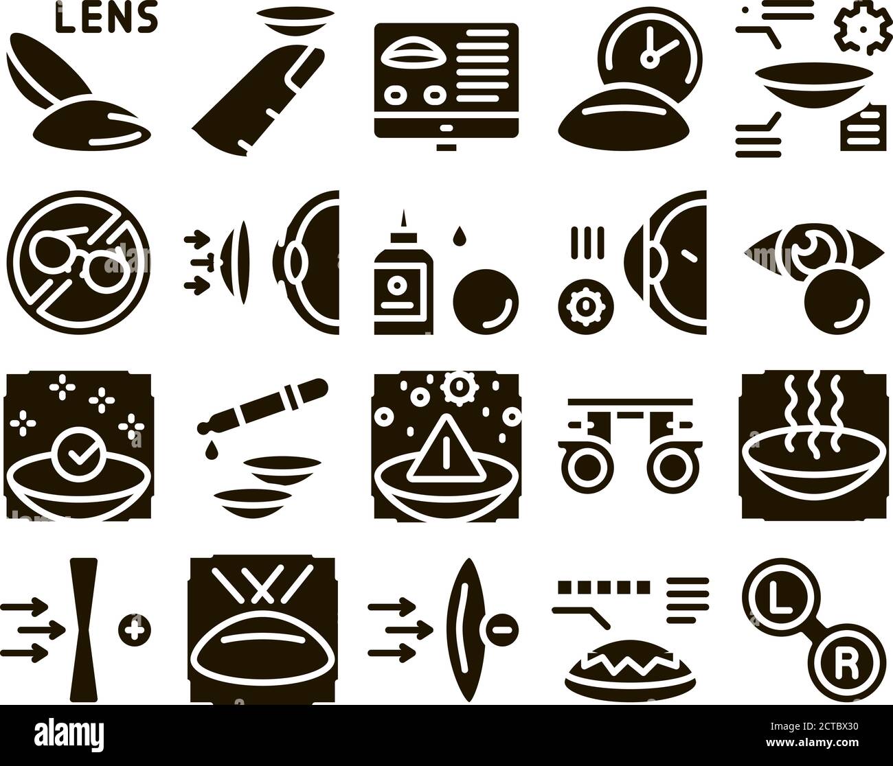 Contact Lens Accessory Glyph Set Vector Stock Vector