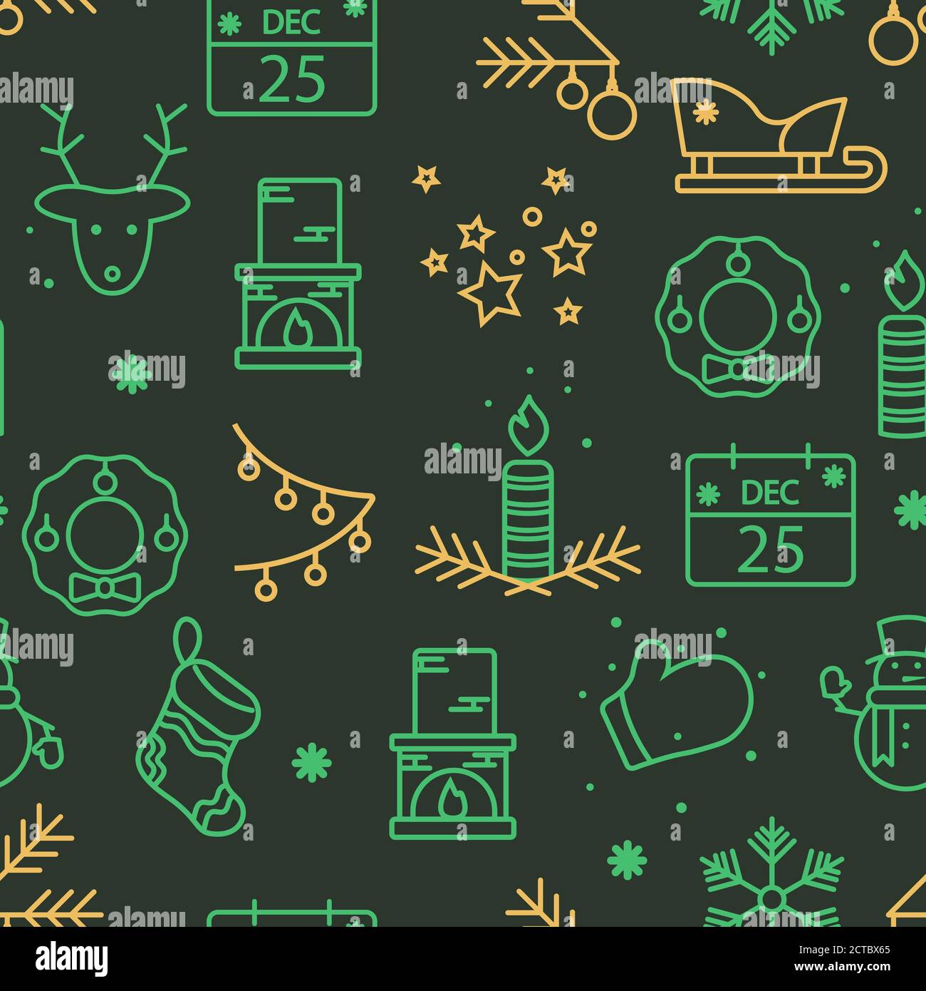 Green and gold Christmas seamless pattern with new year icons Stock ...
