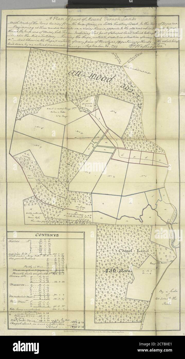 A plan of part of Mount Vernon lands ... the whole being laid down by an actual, accurate survey, September 20, 1799, G. Washington., still image, Maps, 1850, Washington, George (1732-1799 Stock Photo