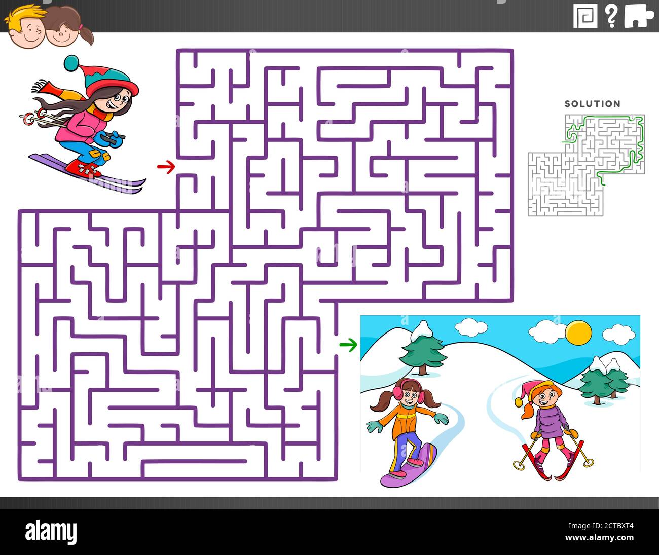Cartoon Illustration of Educational Maze Puzzle Game for Children with ...