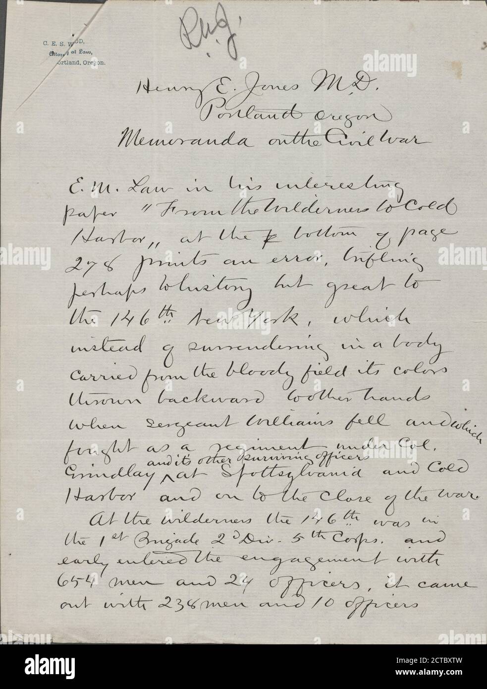 Jones, Henry E, text, Correspondence, 1887 - 1891 Stock Photo