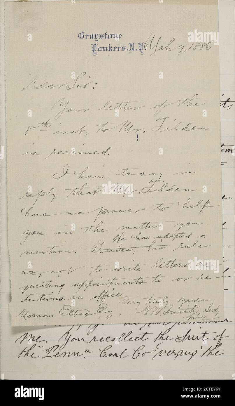 Eltinge, Norman, text, Correspondence, 1886 Stock Photo