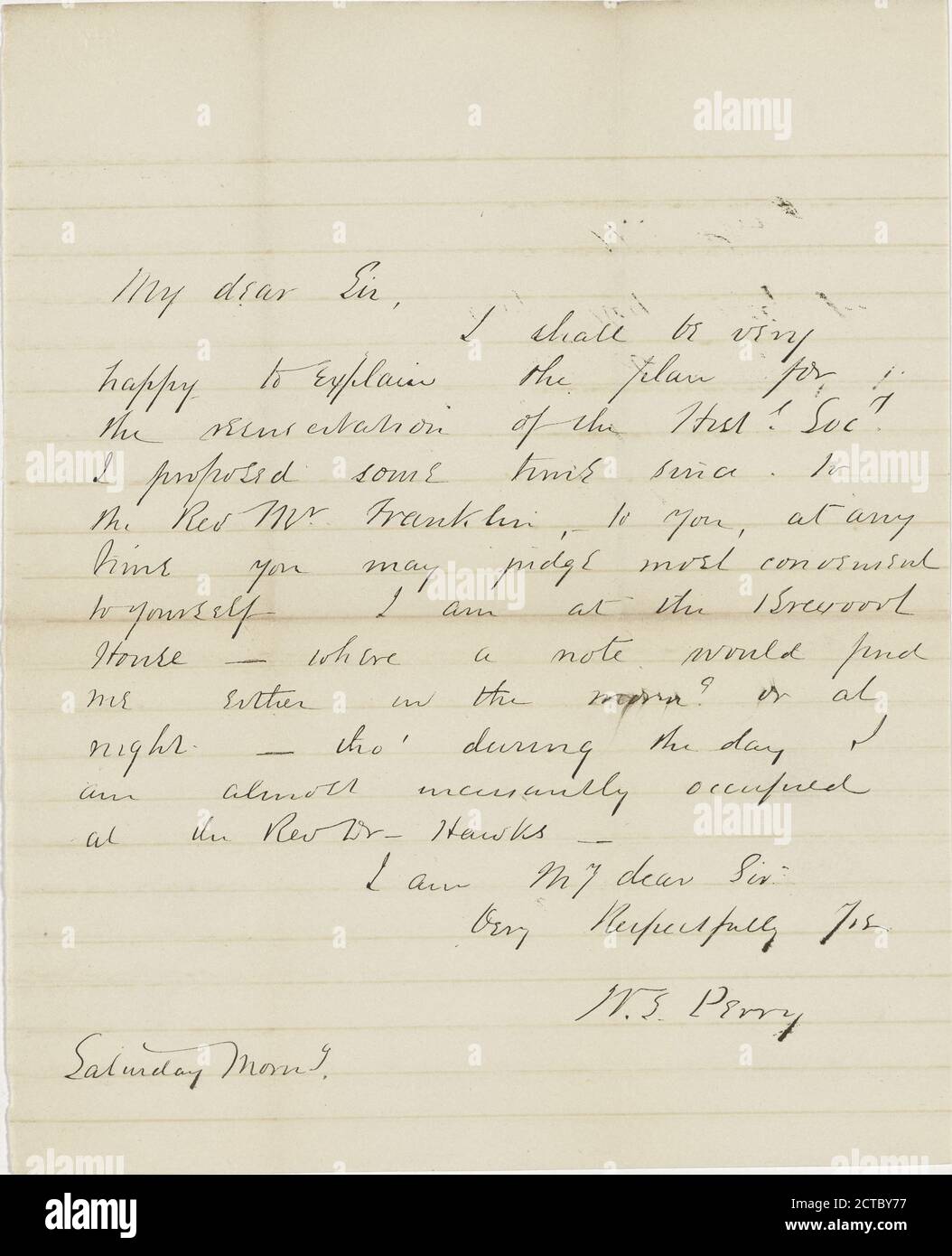 Perry, William Stevens (1832-1898), text, Correspondence, 1850 - 1868, Perry, William Stevens, 1832-1898 Stock Photo