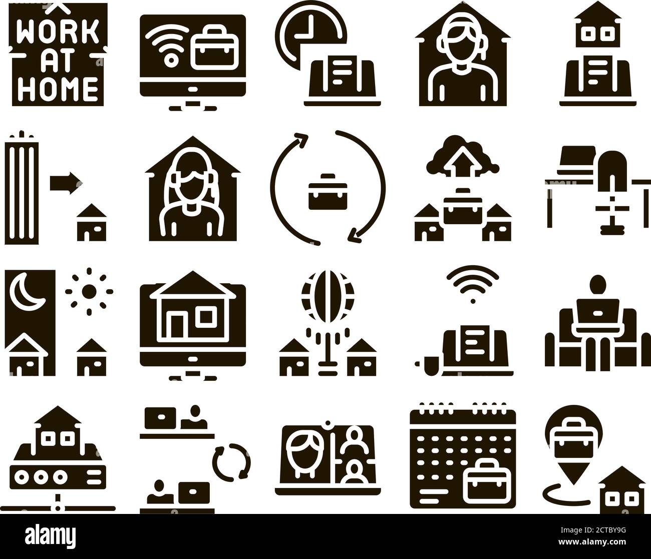 Remote Work Freelance Glyph Set Vector Stock Vector