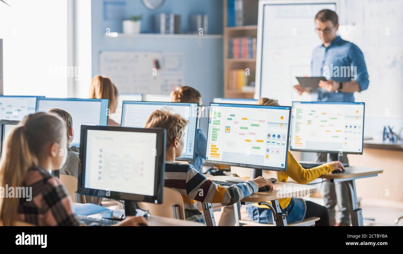 Elementary School Science Classroom Teacher Educates Smart Little