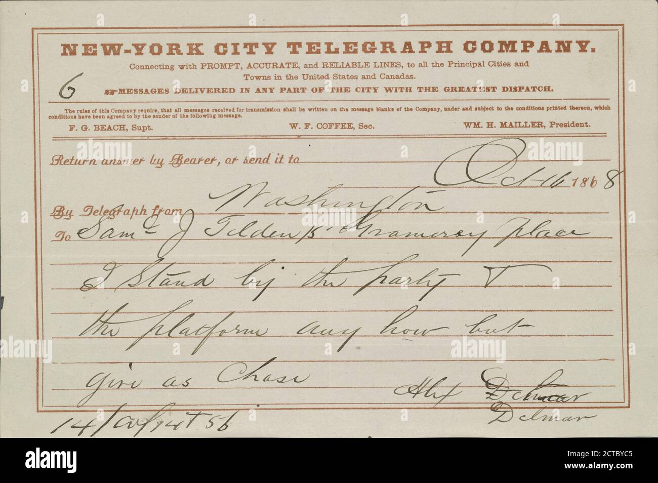 Delmar, Alexander, text, Correspondence, 1868 Stock Photo