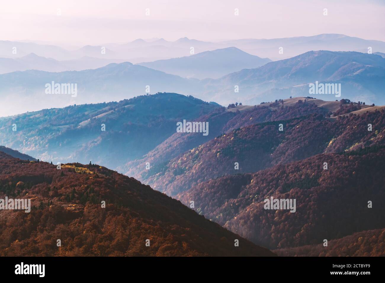 Autumn mountains at sunrise. Carpathian mountains, Ukraine. Landscape photography Stock Photo