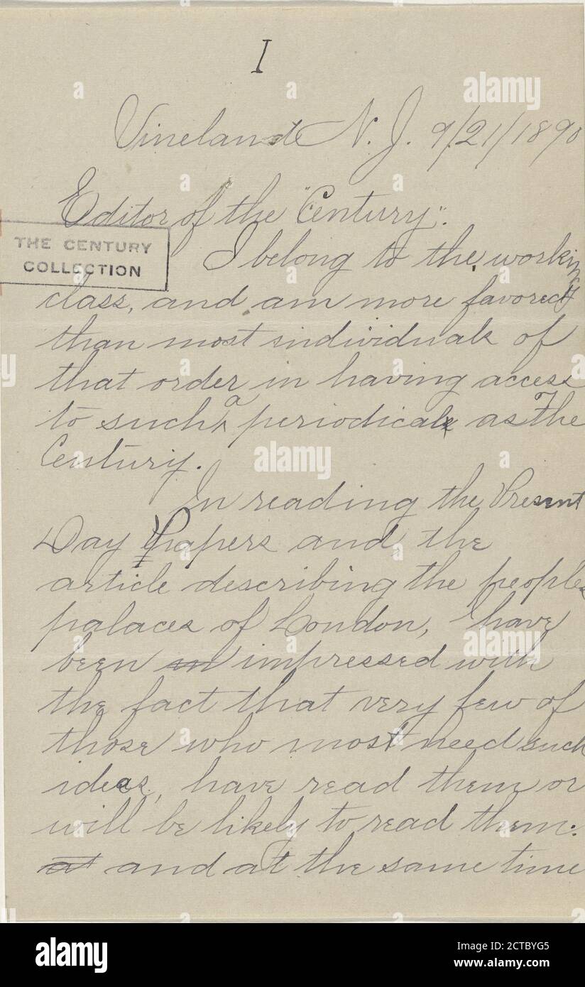 Farrand, Louise, text, Correspondence, 1890 Stock Photo