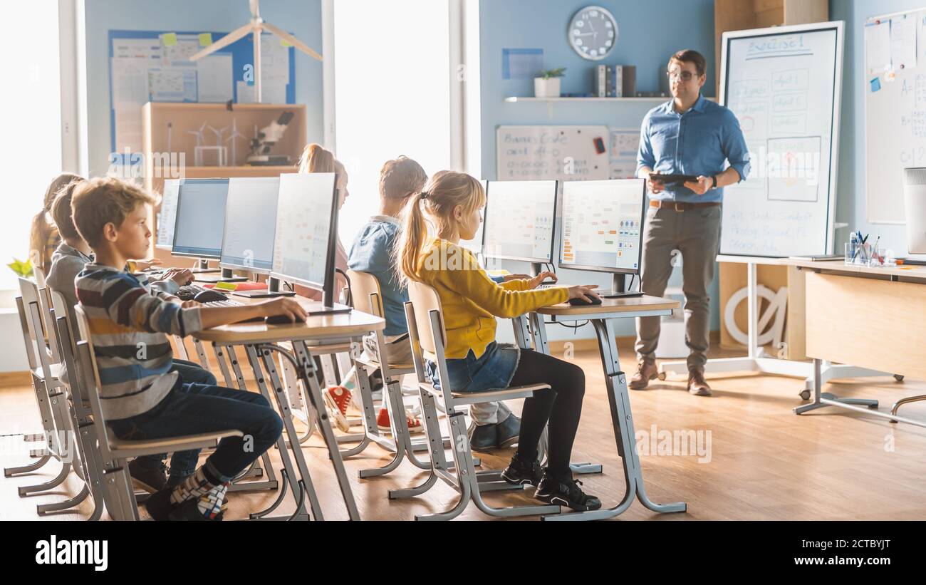 Elementary School Science Classroom Teacher Educates Smart Little