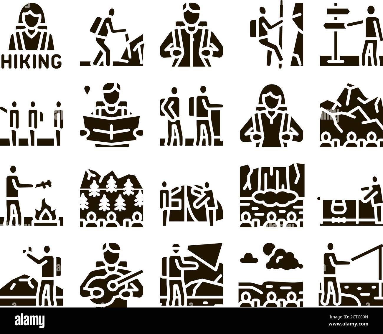 Hiking Extreme Tourism Glyph Set Vector Stock Vector
