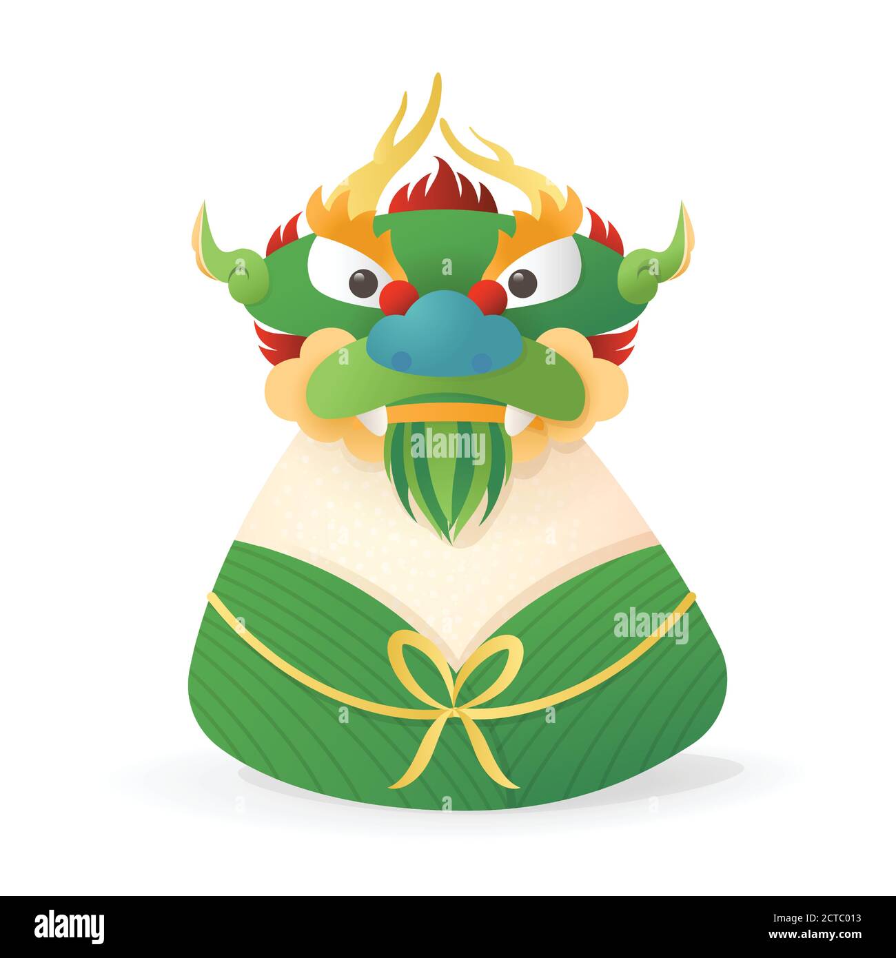 Dragon Boat Festival concept - Dragon head front view on Zongzi - Duanwu or Zhongxiao - vector illustration isolated Stock Vector