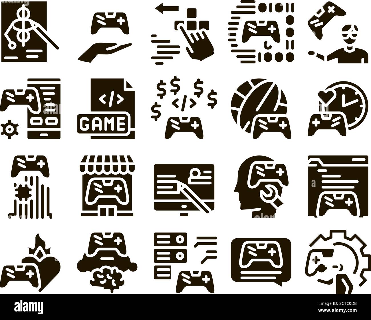Video Game Development Glyph Set Vector Stock Vector