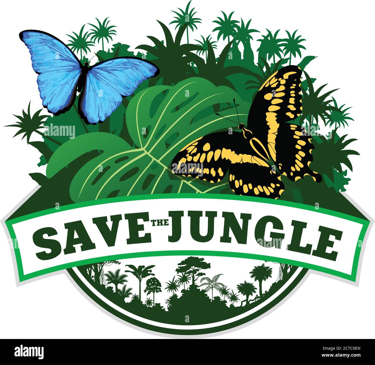Vector Jungle Emblem with morpho butterflies Stock Vector