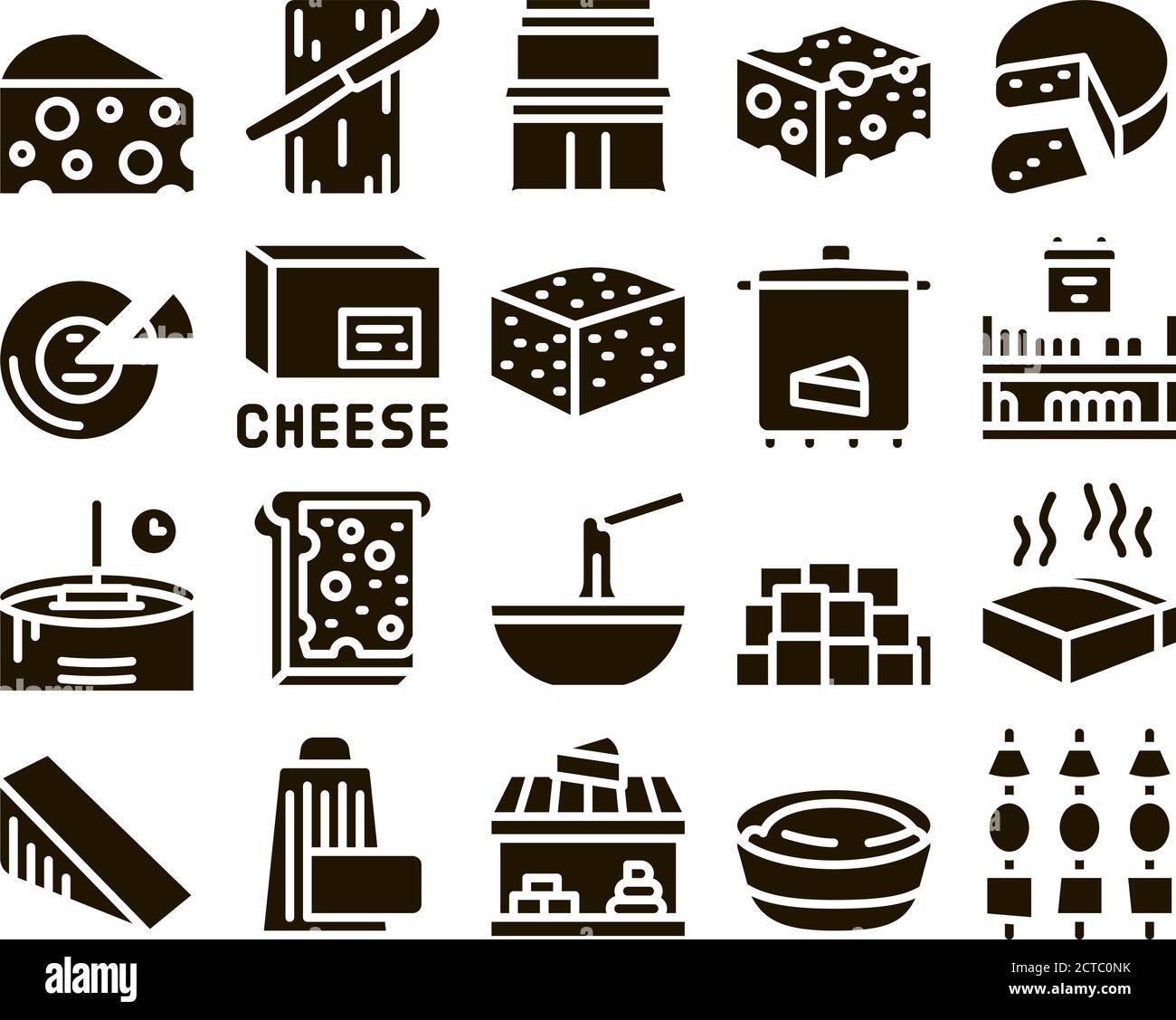 Cheese Dairy Food Glyph Set Vector Stock Vector