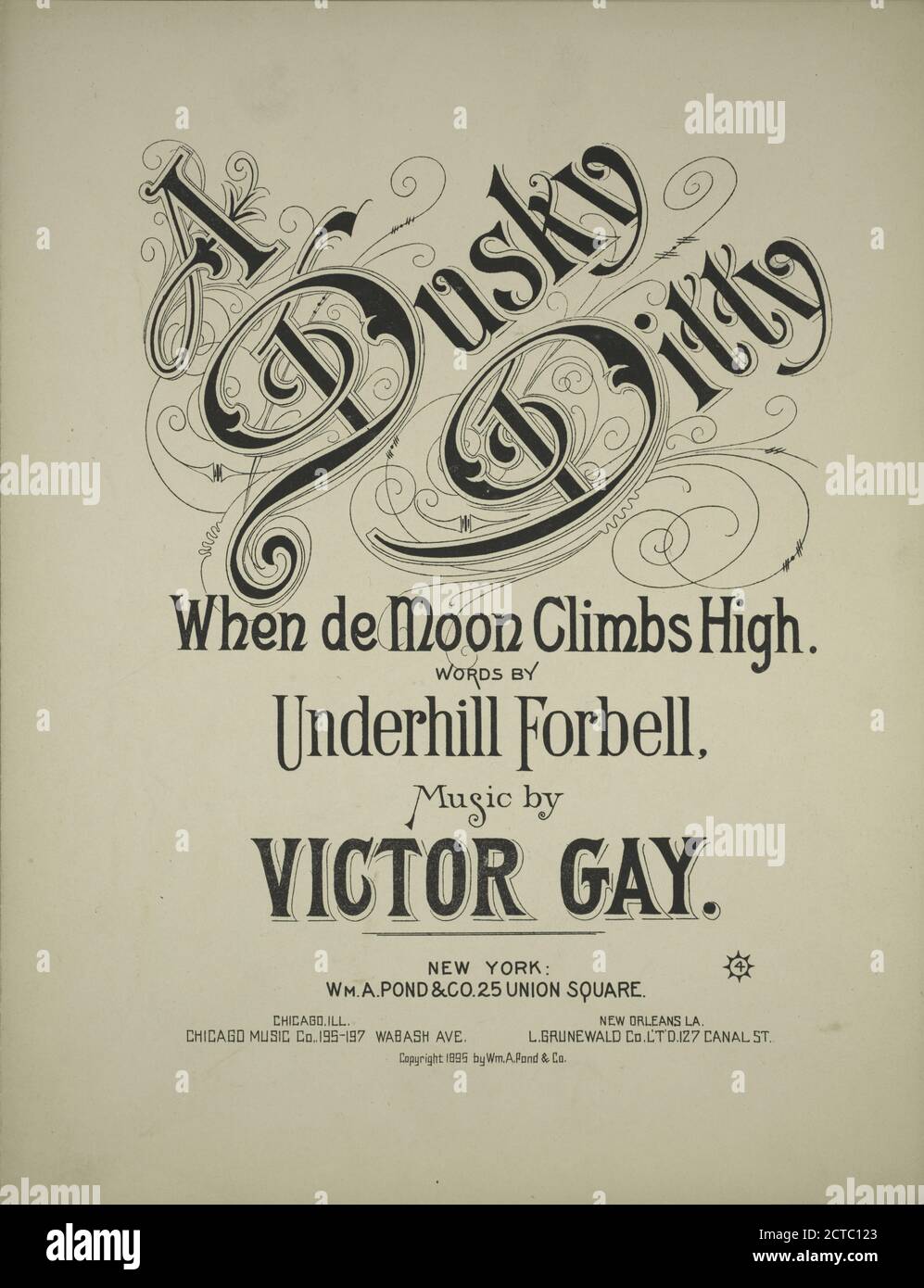 When de moon climbs high, notated music, Scores, 1895, Forbell, Underhill, Gay, Victor Stock Photo