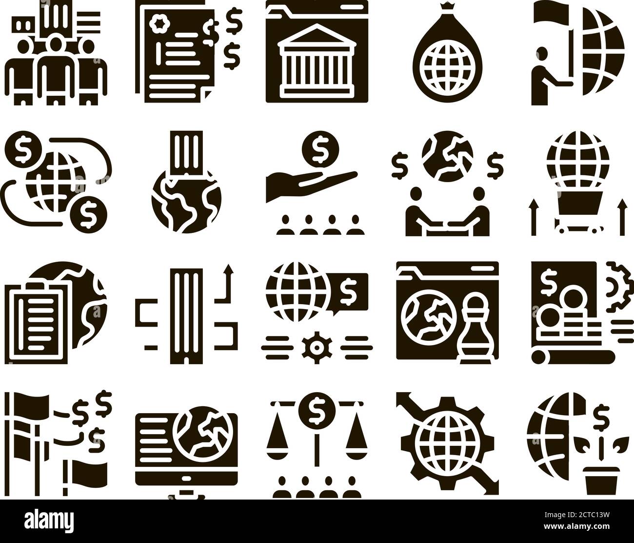Global Business Finance Strategy Icons Set Vector Stock Vector Image ...
