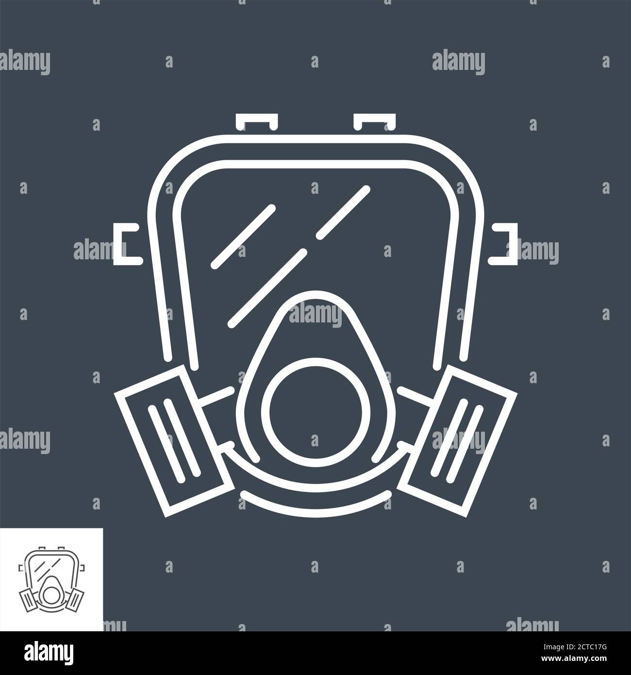 Gas mask related vector thin line icon. Stock Vector