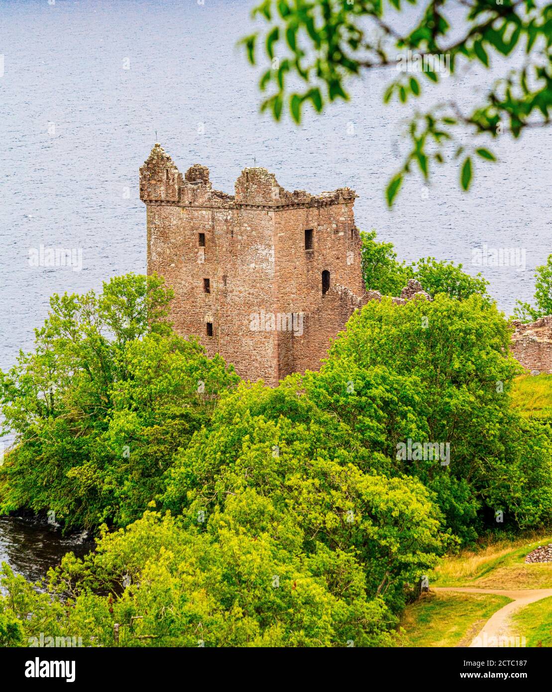 The picturesque ruins of Urquhart Castle  Caisteal na Sròine, famous for sightings of Nessie,   Loch Ness, Inverness,  Scotland Stock Photo