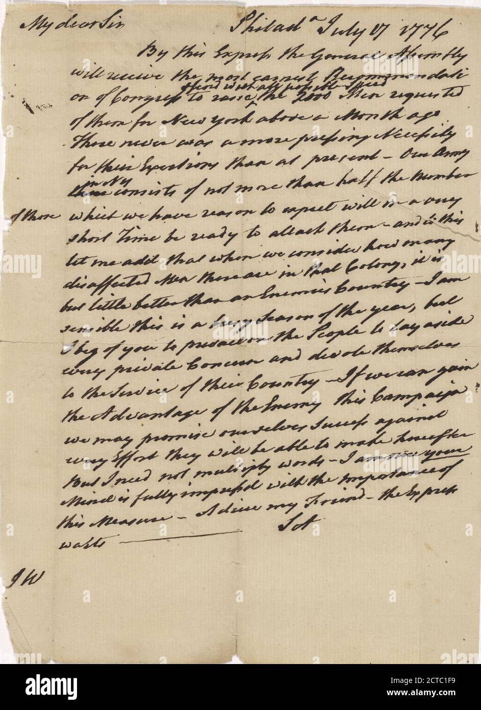 Letter to James Warren, text, Correspondence, 1776 Stock Photo
