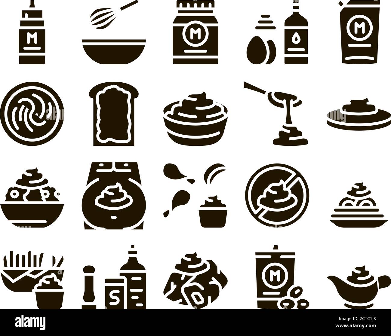 Mayonnaise Spice Sauce Glyph Set Vector Stock Vector