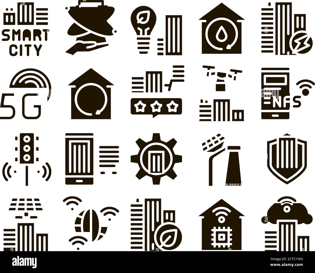 Smart City Technology Glyph Set Vector Stock Vector