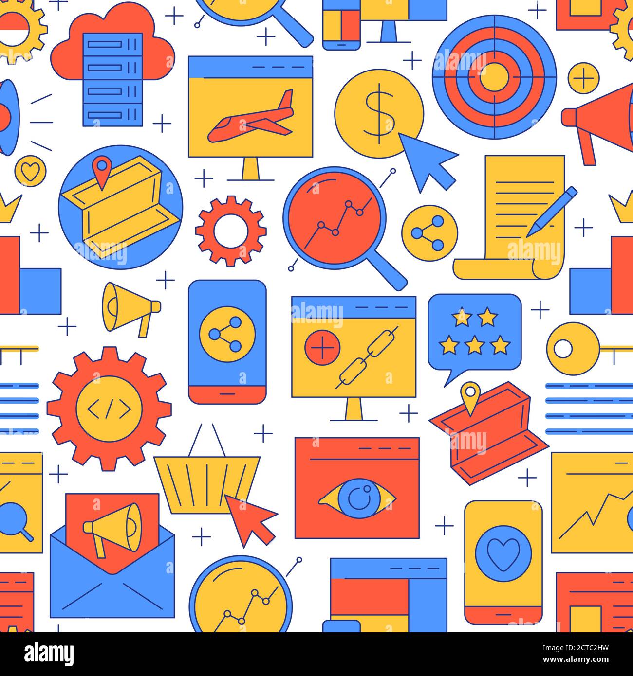 Bright SEO seamless pattern in line style Stock Vector