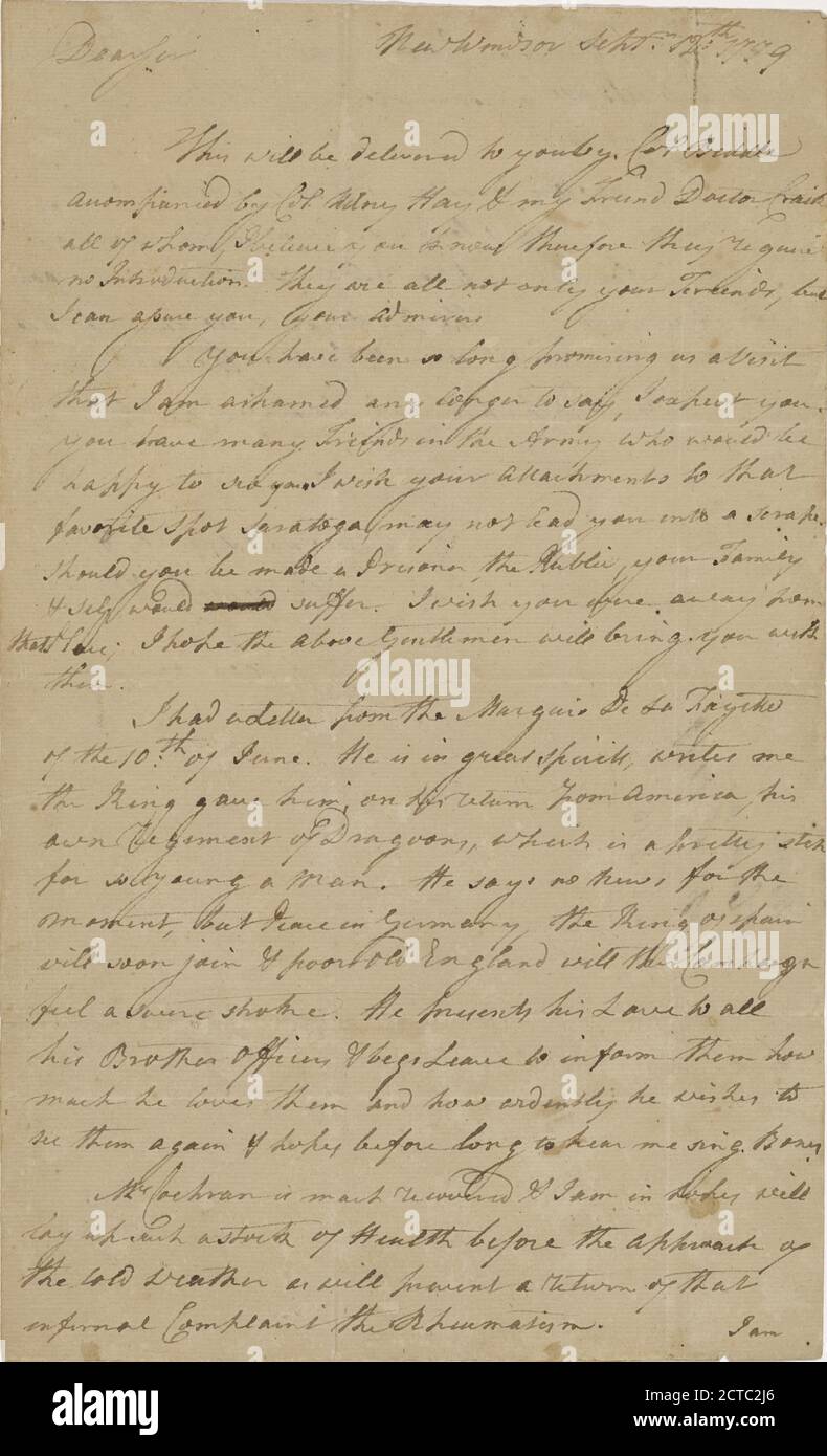 1779 September 12, text, Correspondence, 1779 Stock Photo