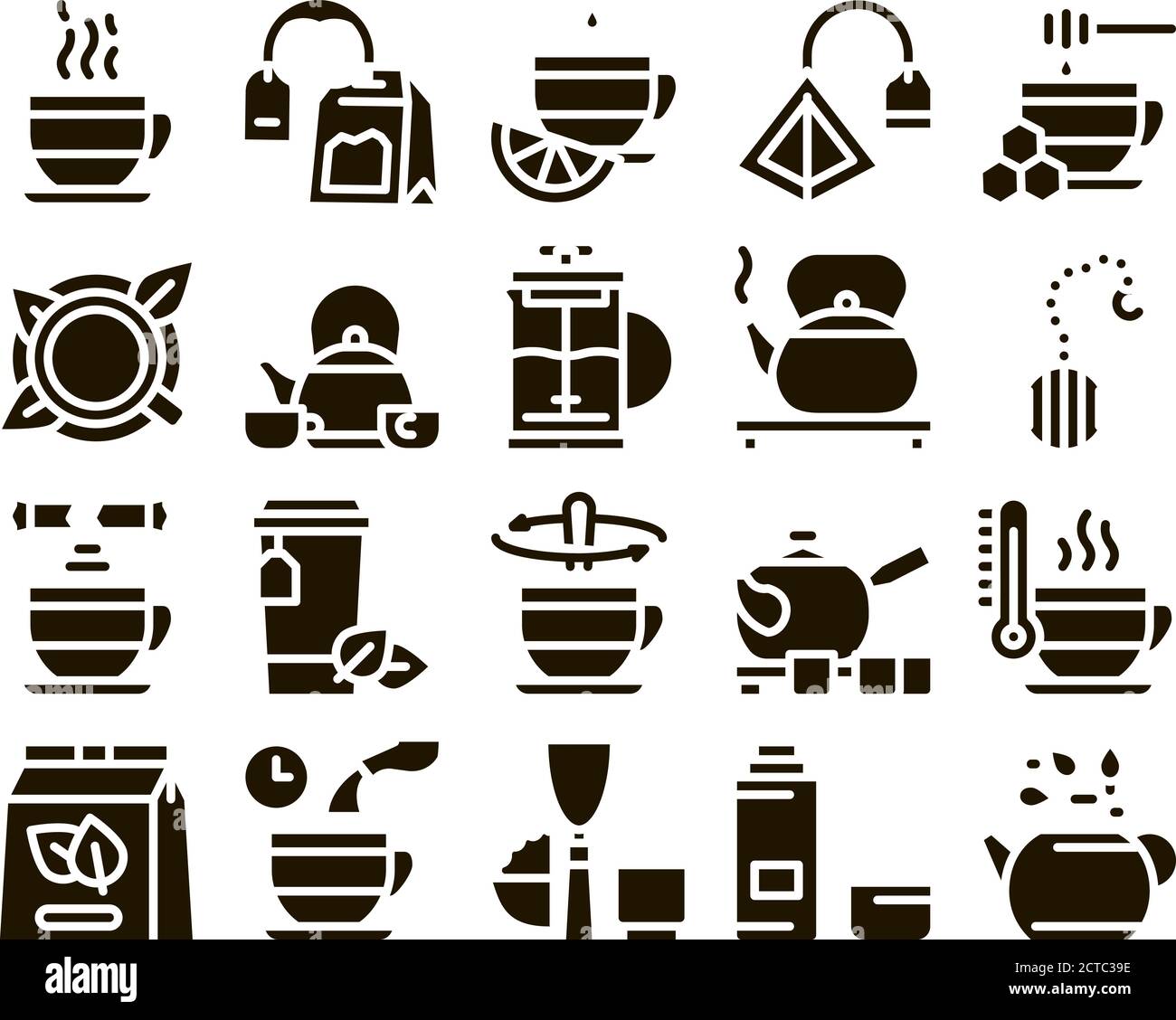 Tea Ceremony Tradition Glyph Set Vector Stock Vector