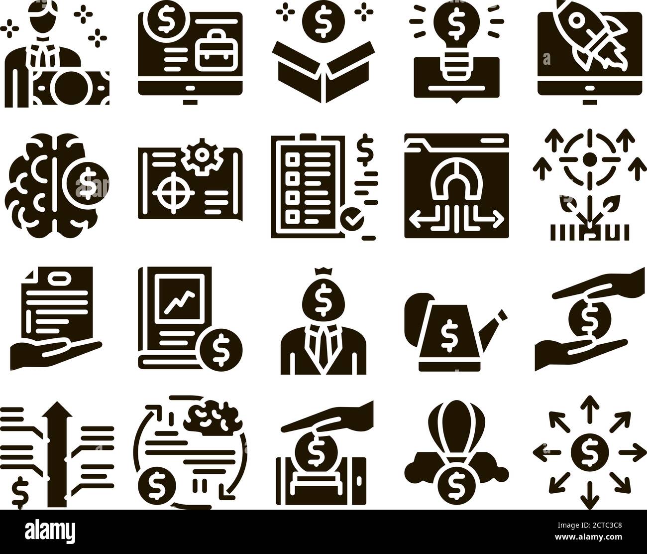 Crowdfunding Business Glyph Set Vector Stock Vector