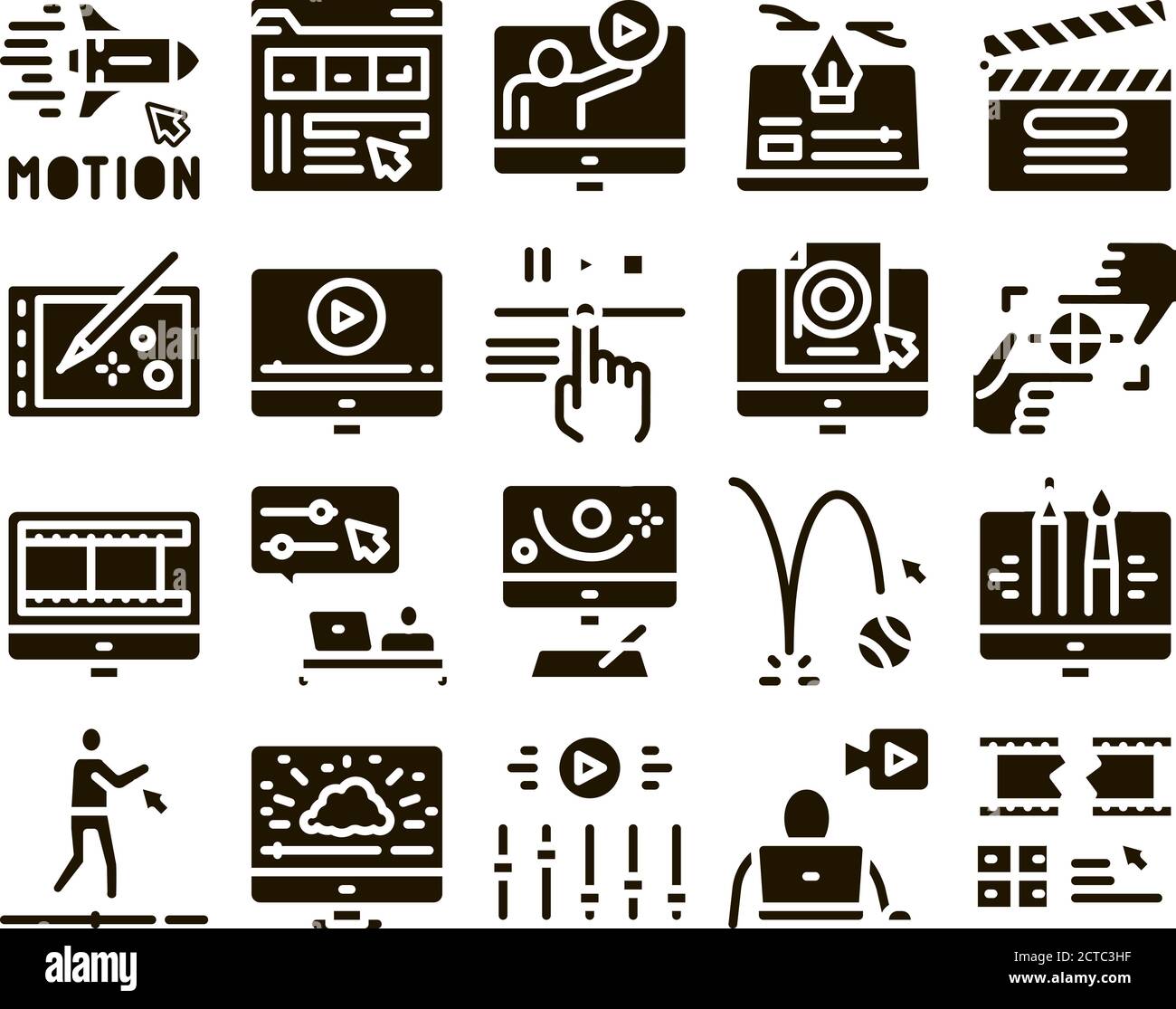 Motion Design Studio Glyph Set Vector Stock Vector