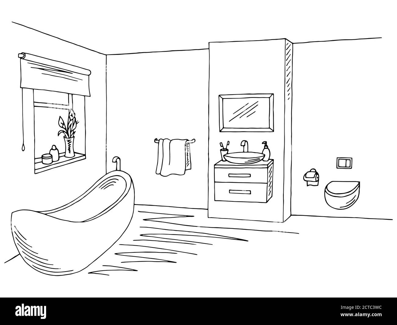 Sketch Streaks Toilet Bathroom Black White Stock Vector (Royalty Free)  587495087 | Shutterstock | Interior design sketches, Interior sketch,  Interior design toilet