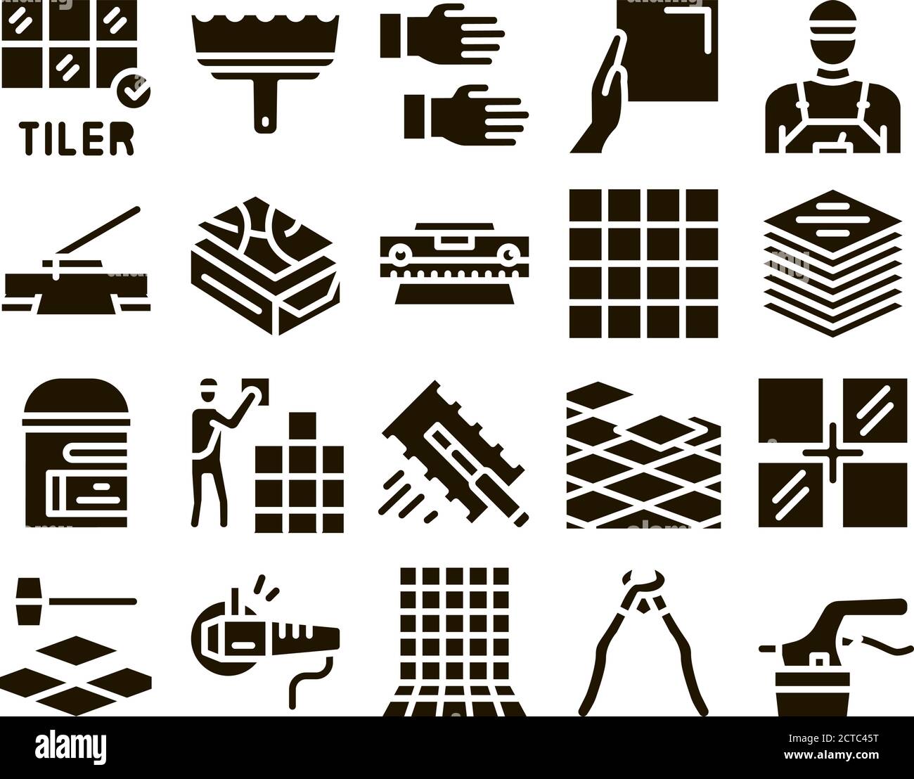 Tiler Work Equipment Glyph Set Vector Stock Vector