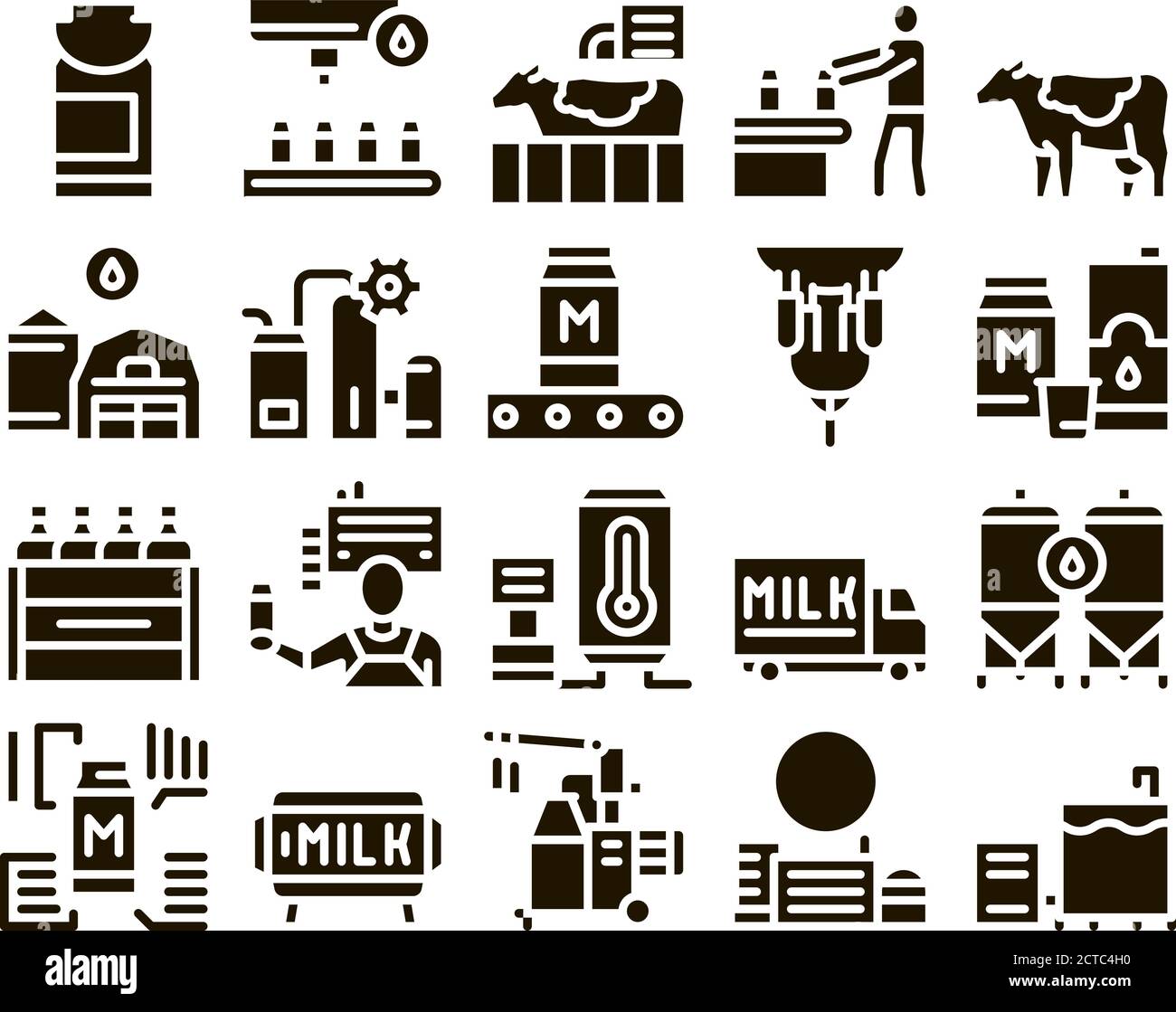 Milk Factory Product Glyph Set Vector Stock Vector