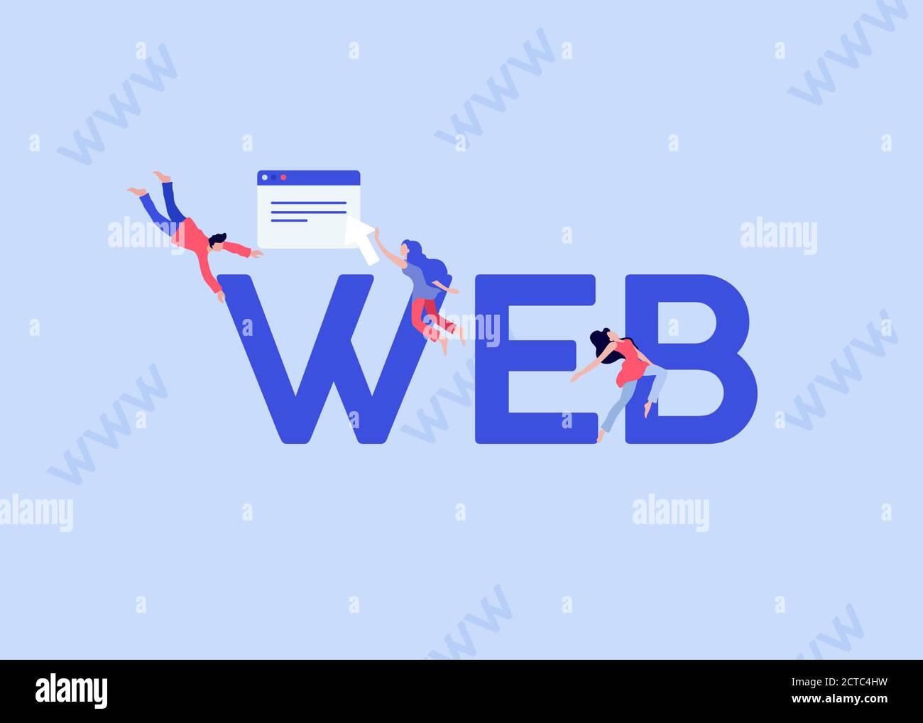 WEB development illustration. Online programming and coding of websites applications on computers. Stock Vector