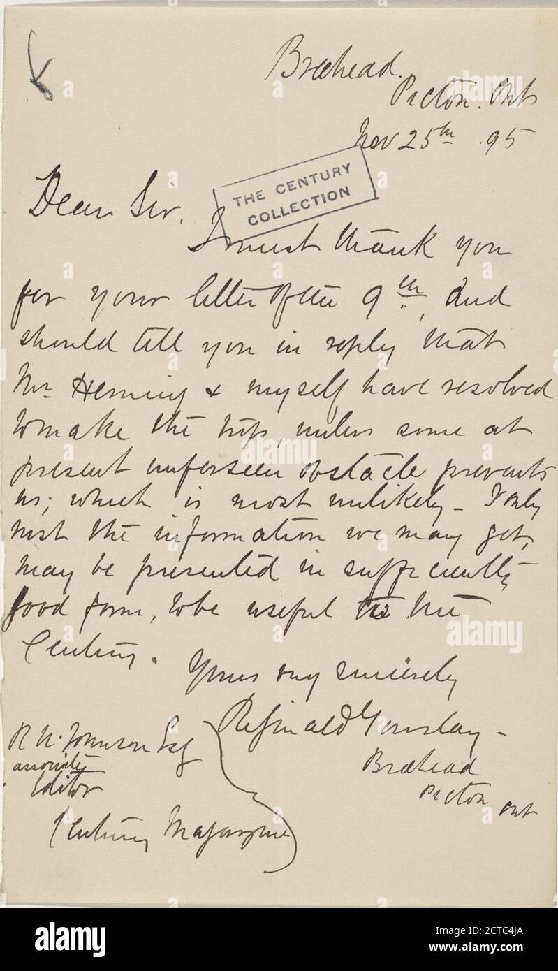 Gourlay, Reginald, text, Correspondence, 1895 Stock Photo