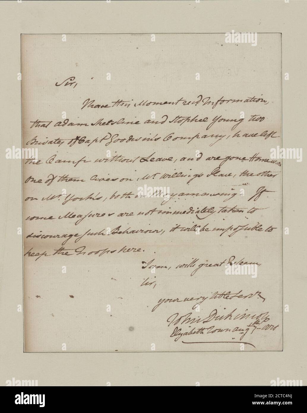 Letter to Benjamin Franklin, President of the Convention, Philadelphia, text, Documents, 1778, Dickinson, John, 1732-1808 Stock Photo