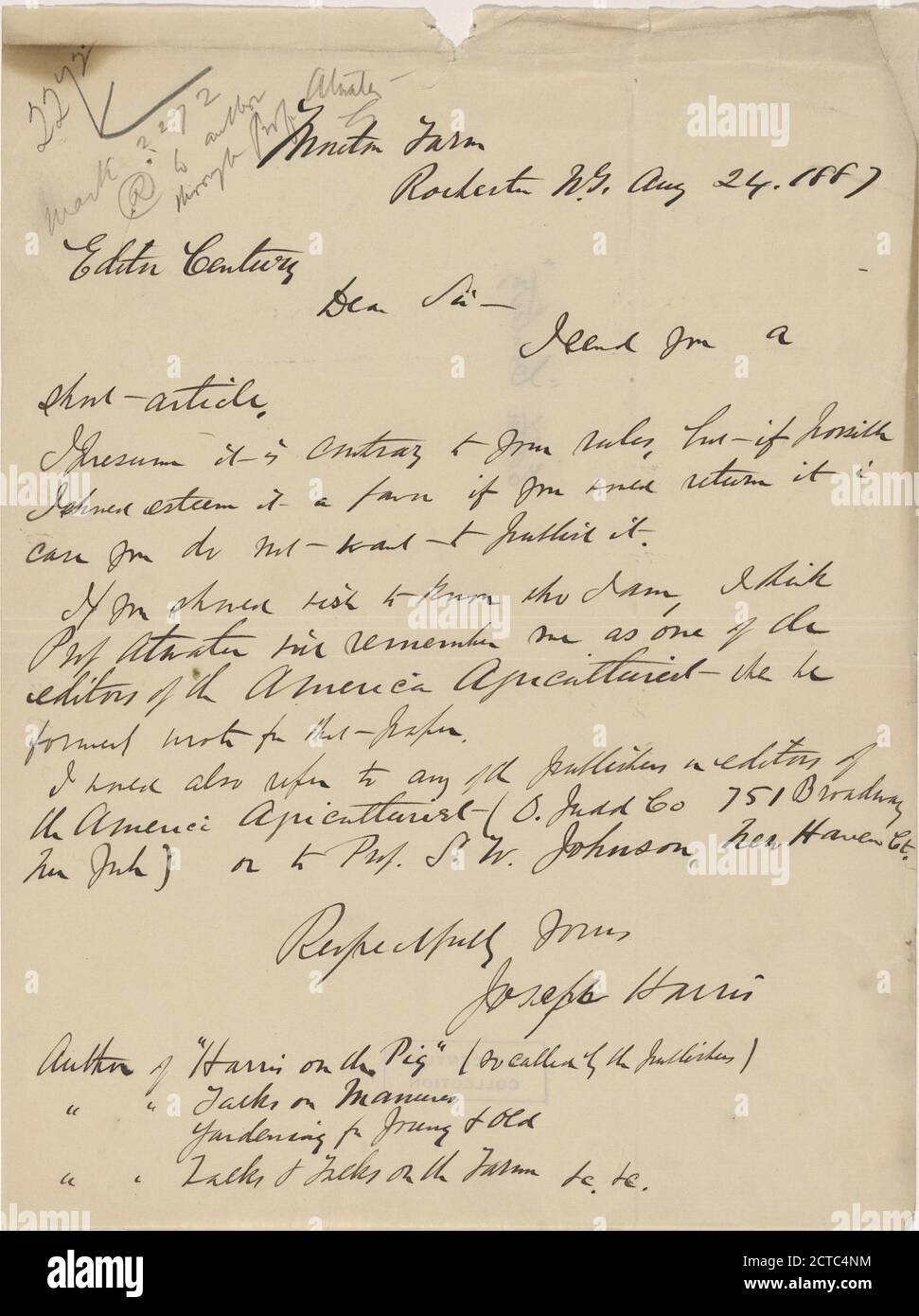 Harris, Joseph, text, Correspondence, 1887 Stock Photo