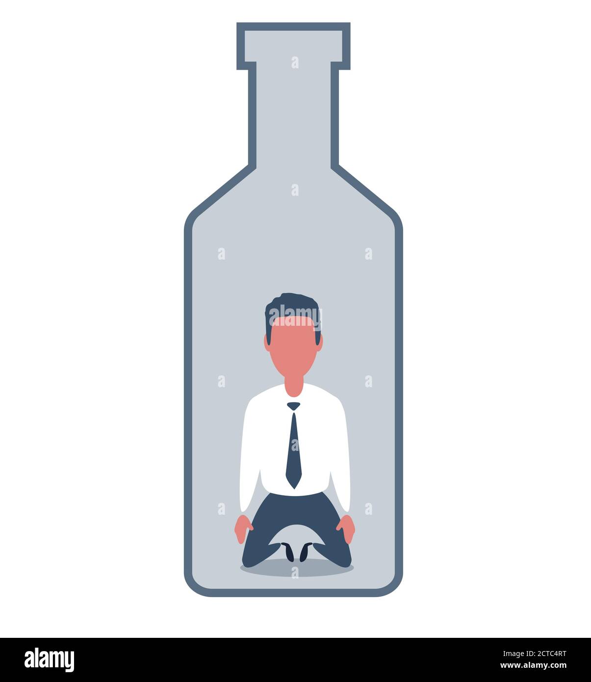 Sick drunk man in the bottle of wine. Concept flat vector illustration