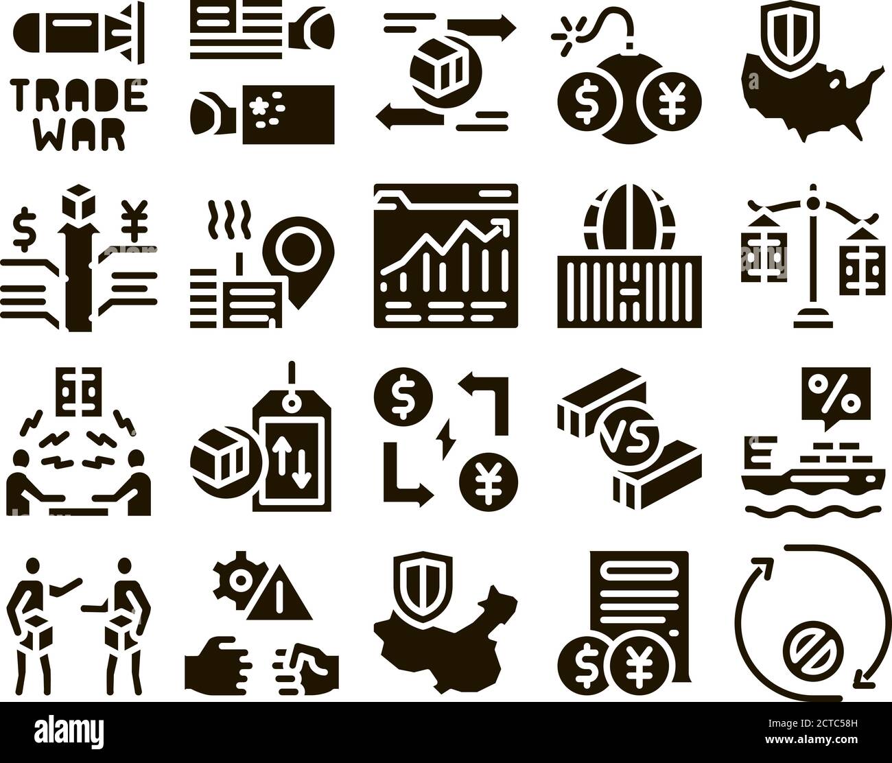 Trade War Business Glyph Set Vector Stock Vector